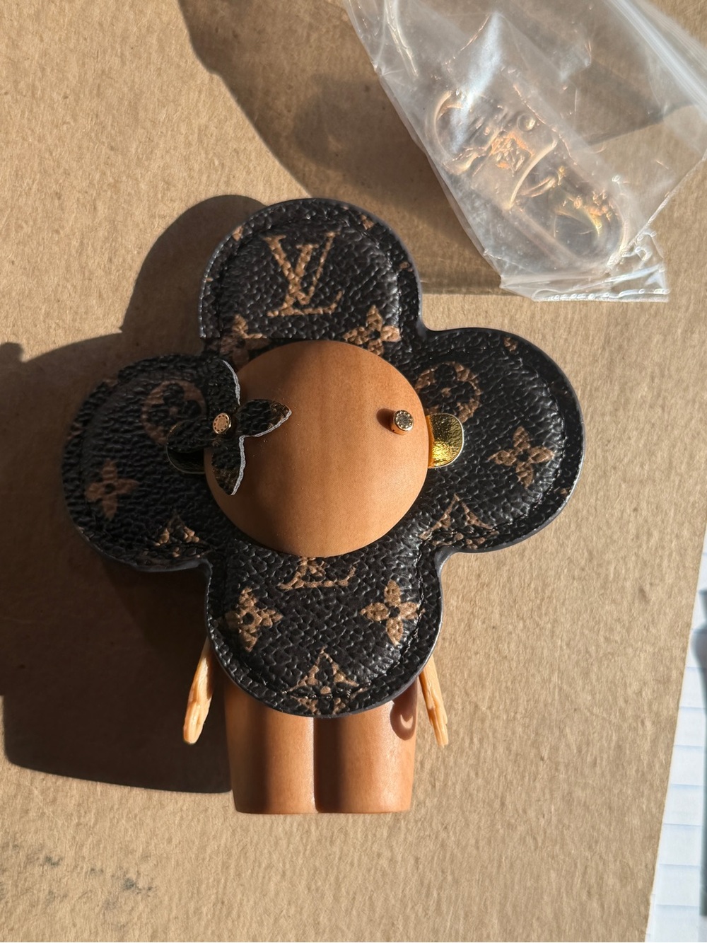 Designer Accessory keychain, bag charm- Brown Monogram Flower